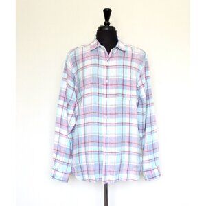 NEW! Tommy Bahama 100% Linen Plaid Long Sleeve Button Front Shirt SZ L